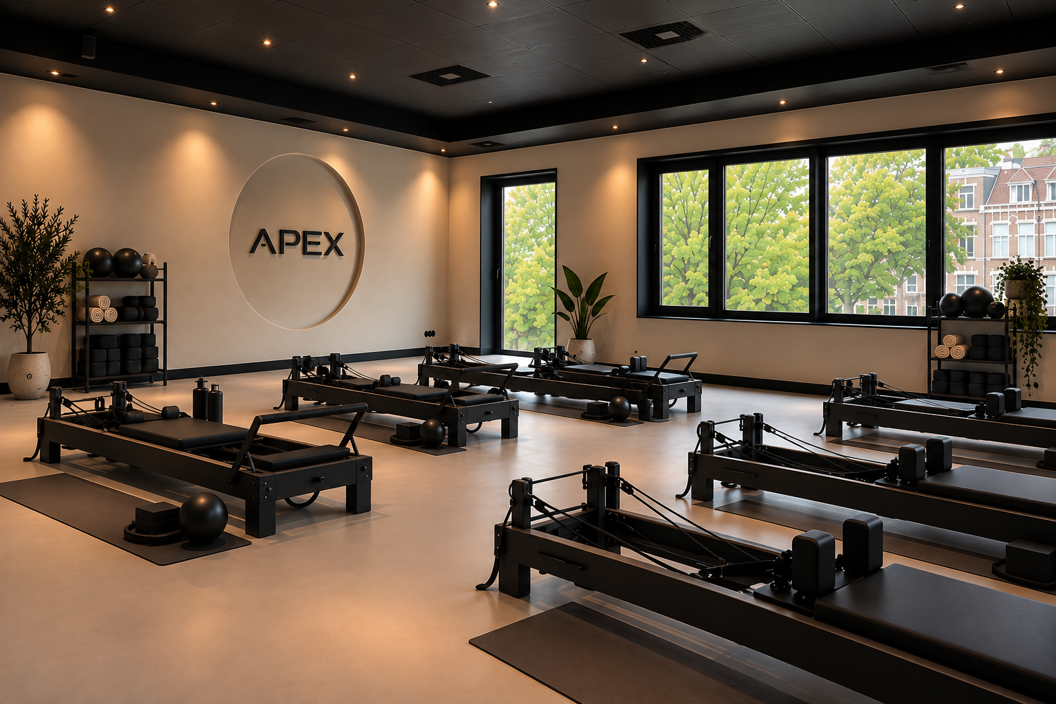 Microcement vloer in de Apex Gym, inclusief inrichting — project in Wierden en omgeving